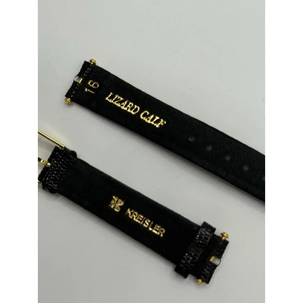 16mm Kreisler Black Lizard Grain NOS Vintage Watch Band & Gold-Tone Buckle